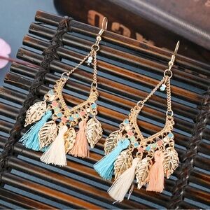 Bohemian Gold and Multicolor Tassel Earrings